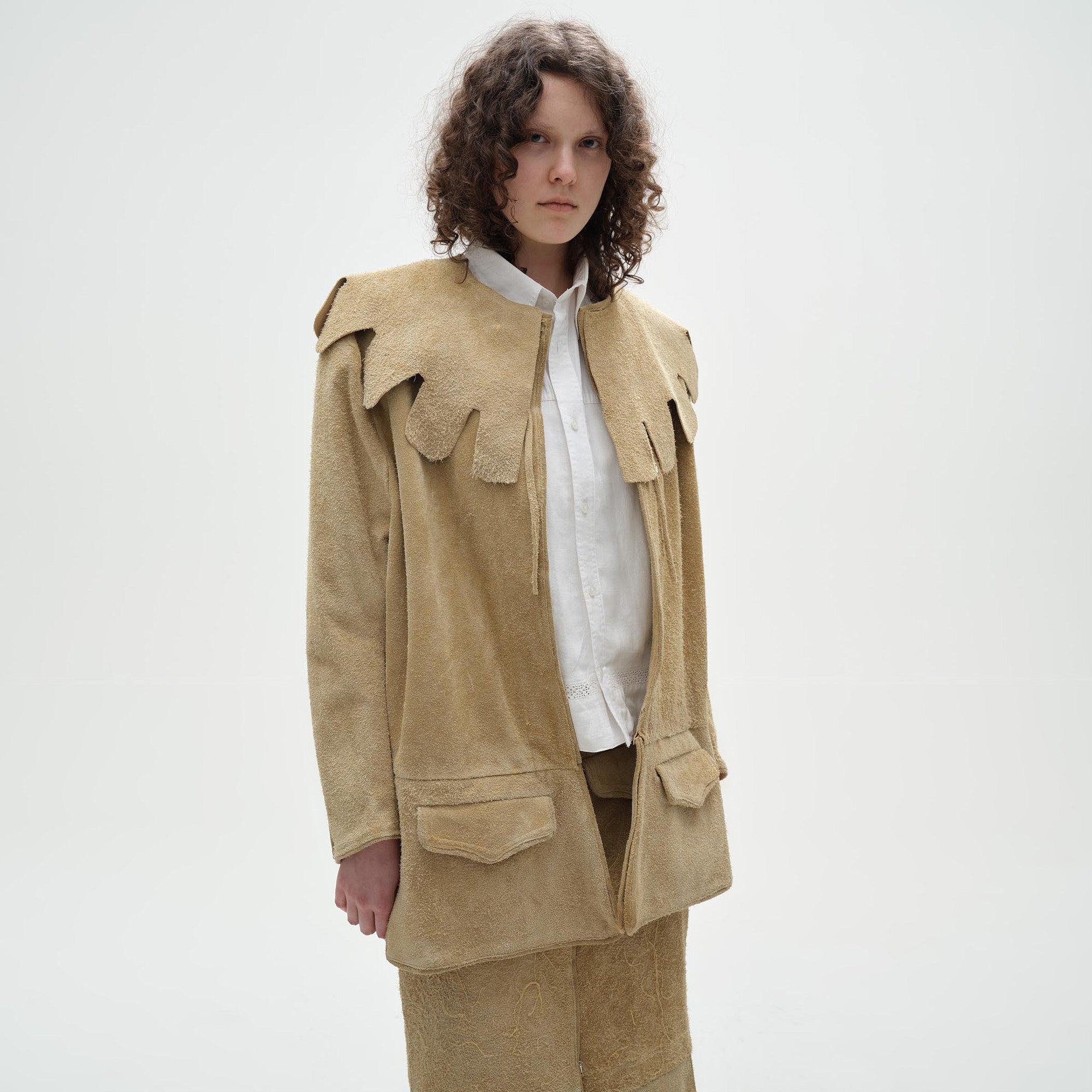 Vintage cowleather suède tracker jacket JUUYY Men's Vintage Suede Patchwork Lamb Fleece Multi Pocket
